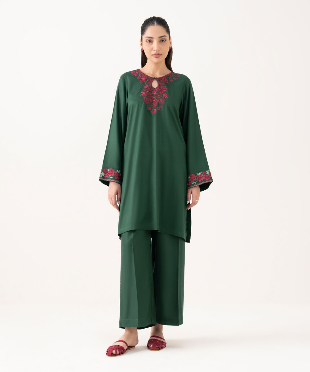 Women's RTW Viscose Marina Green Dyed Straight Shirt