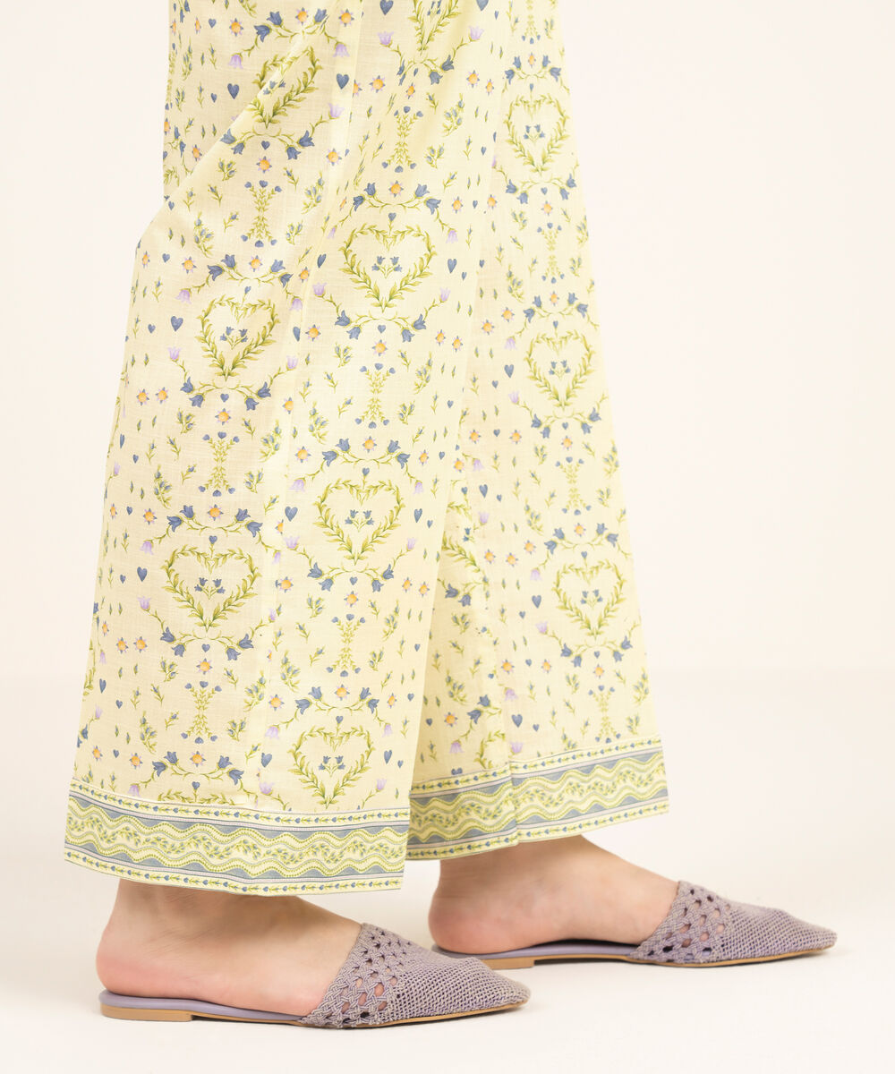 Women's RTW Crosshatch Printed Pale Yellow Straight Pants