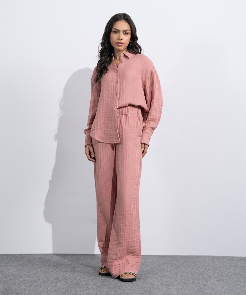 Women's Western Tea-Pink Cotton Muslin Pull-On Trousers