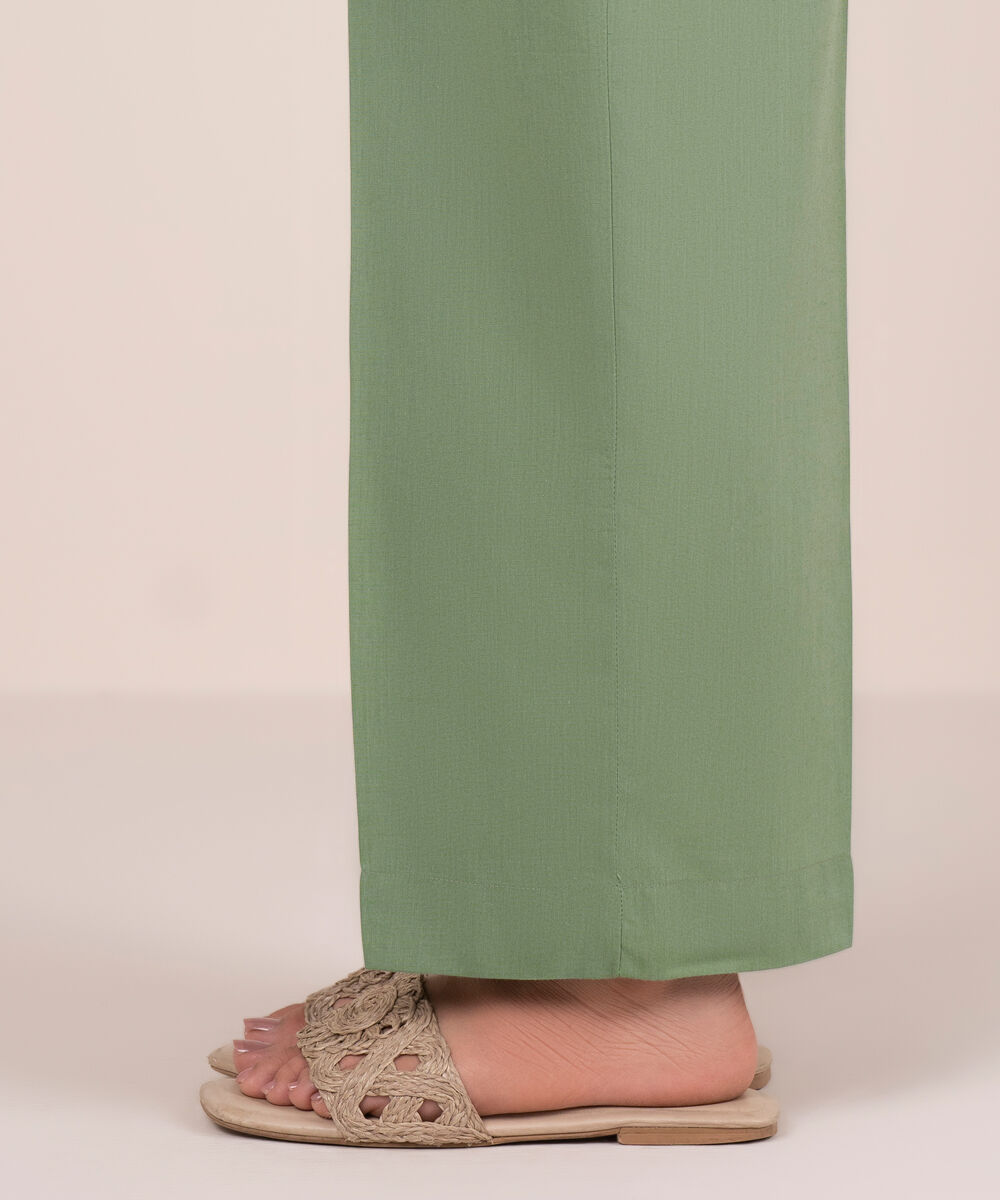 Women's RTW Cotton Viscose Solid Green Straight Pants