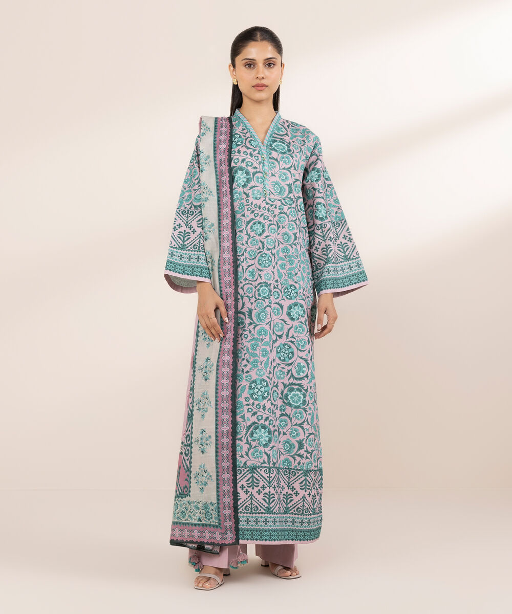 Women's Unstitched Lawn Printed Blue 2 Piece Suit