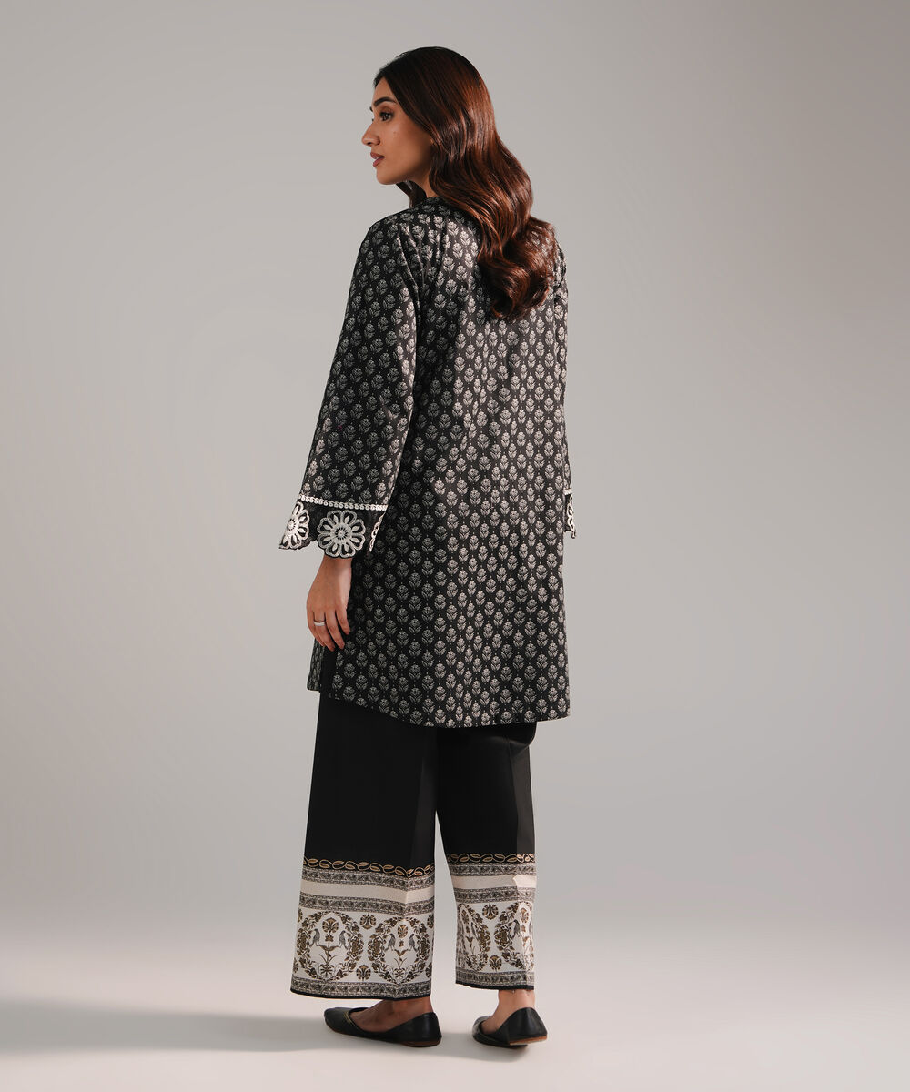 Women's RTW Lawn Embroidered Black Straight Shirt