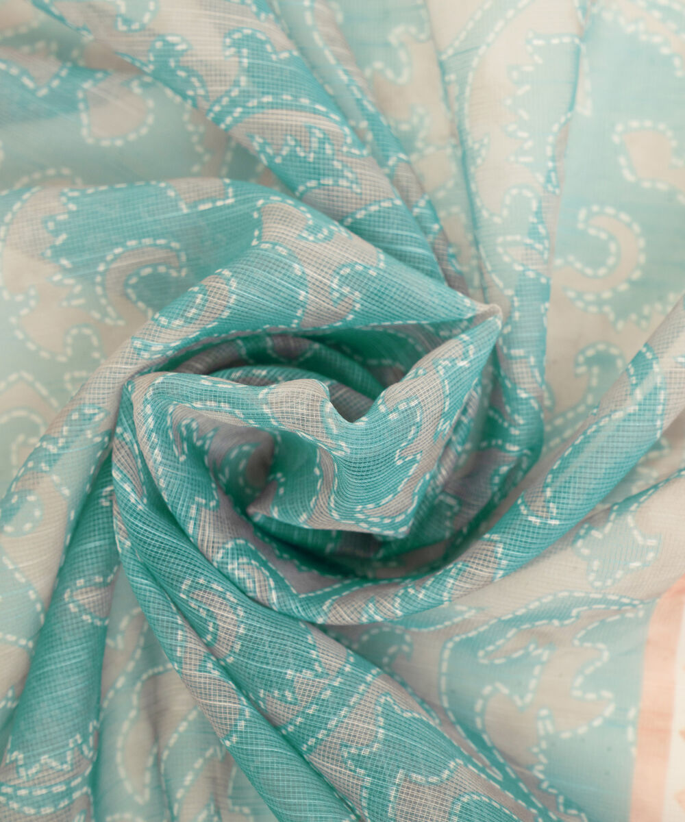Blended Raw Net Blue Printed Dupatta