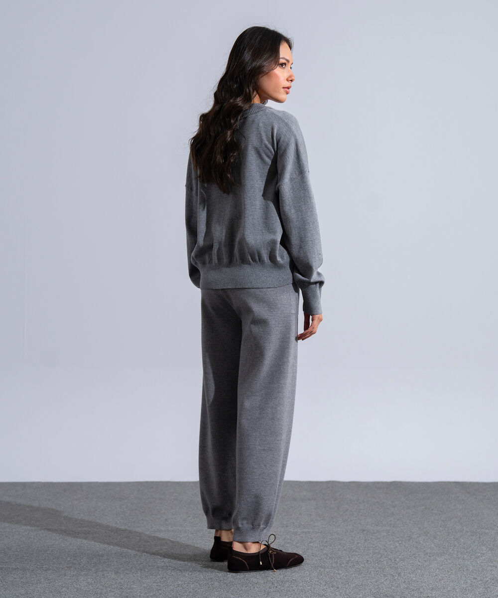 Women's Western Wear Grey Melange Round Neck Knit Jumper