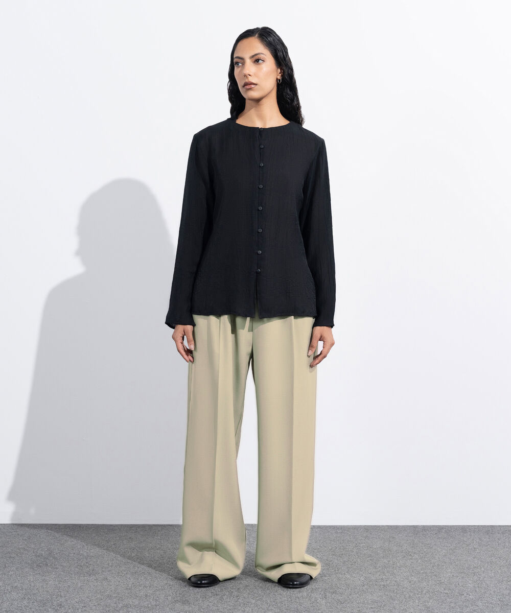 Women's Western Wear Black Regular-Fit Textured Top