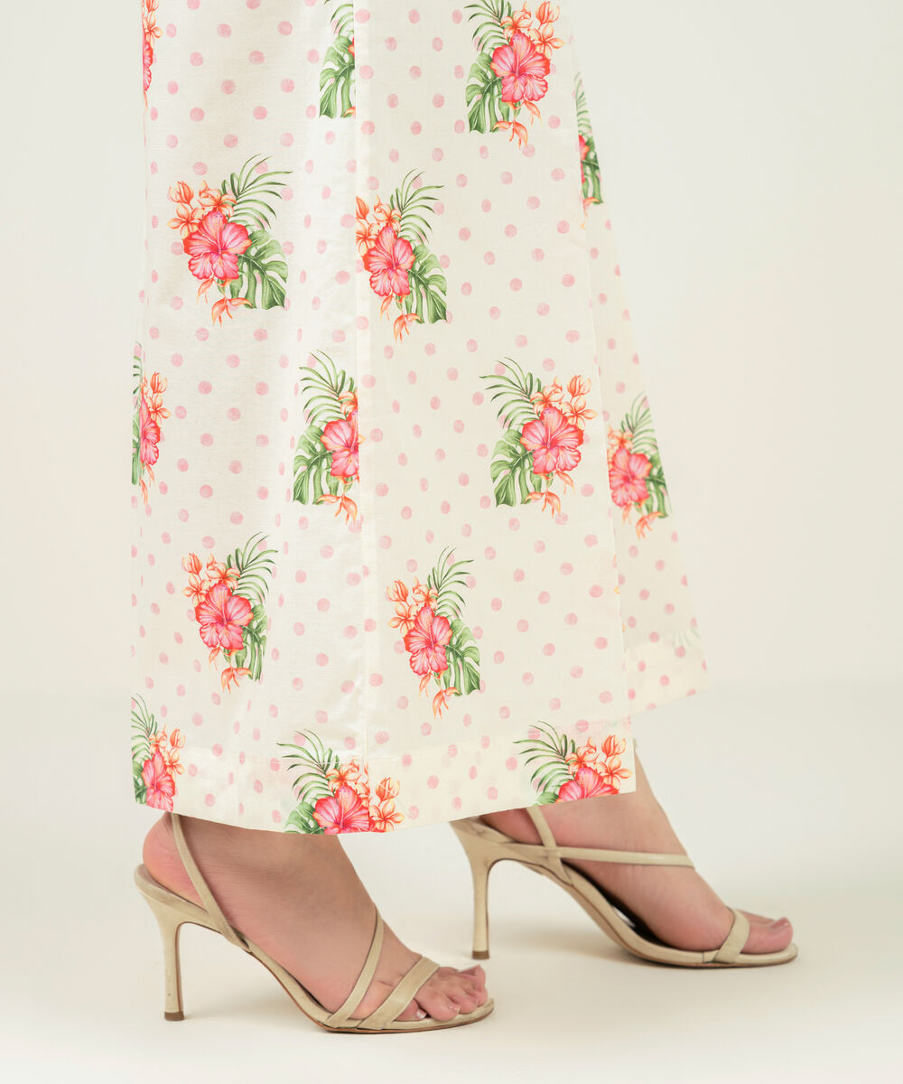 Women's RTW Cambric Printed Off White Flared Pants