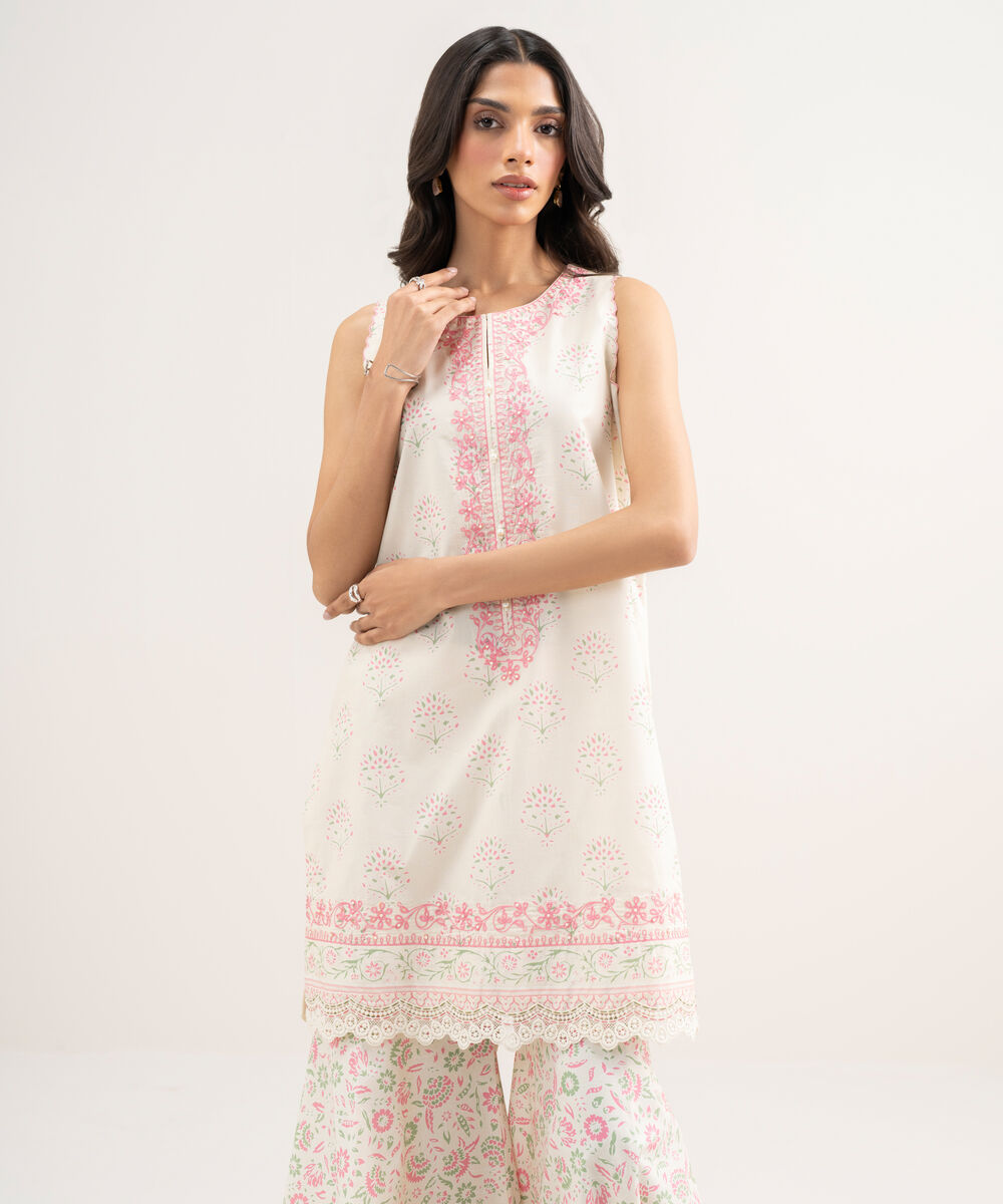 Women's Unstitched Lawn Embroidered Off White 2 Piece Suit