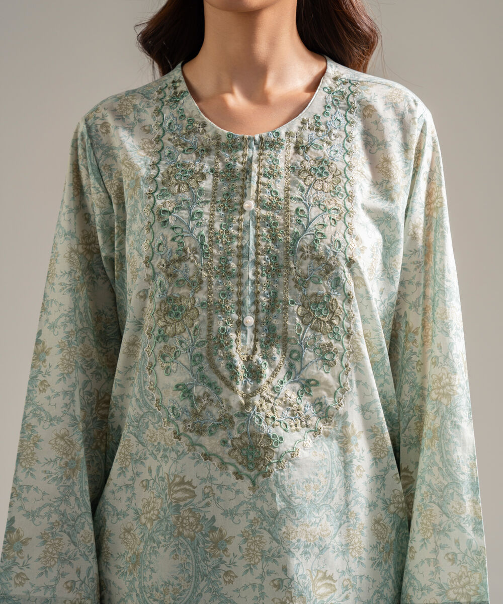 Women's RTW Lawn Embroidered Green 2 Piece Suit