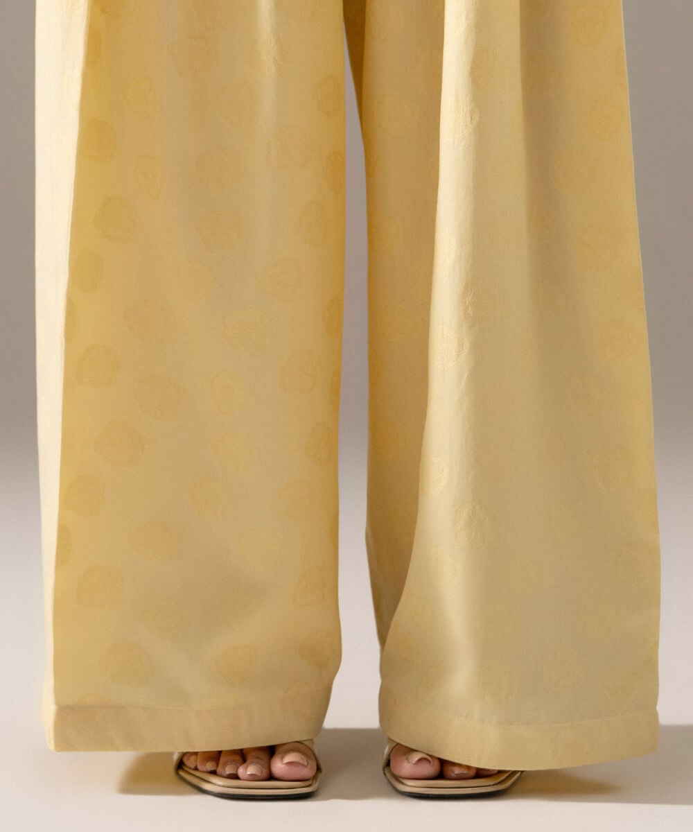 Women's RTW Poly Viscose Jacquard Solid Lime Yellow Farshi Shalwar