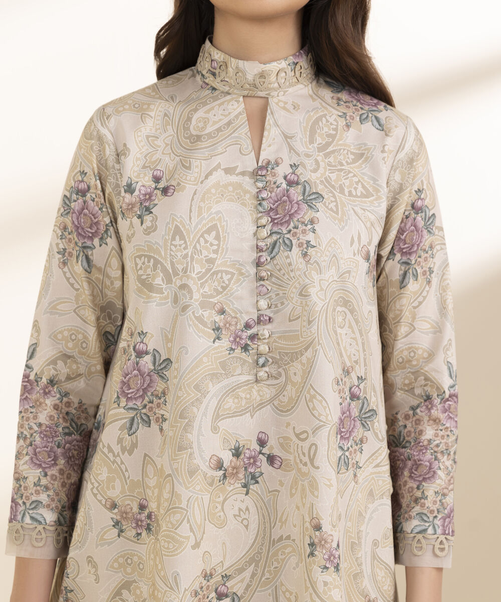 Unstitched Women's Beige Lawn 3 Piece Suit