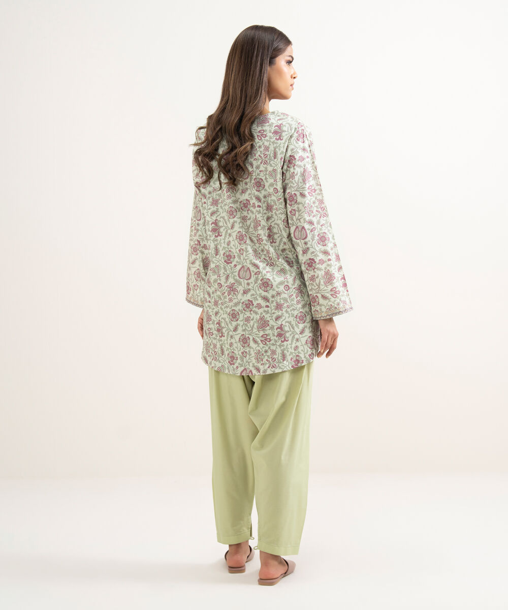 Women's RTW Cotton Viscose Embroidered Mint Green Straight Shirt