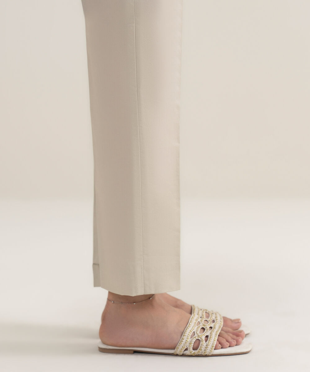 Women's Unstitched Cotton Printed Off White Trousers Fabric