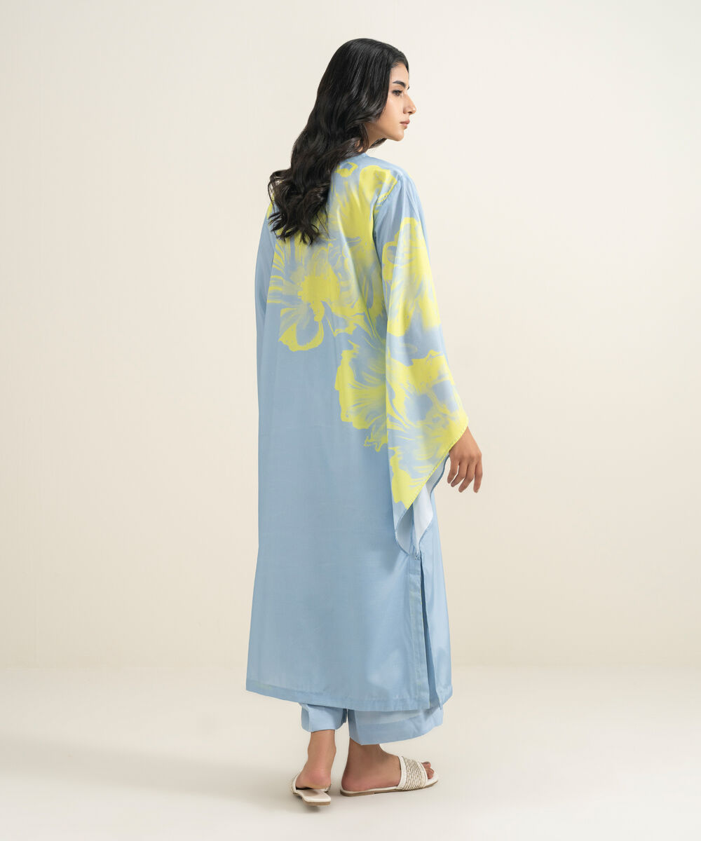 Women's RTW Blended Grip Silk Printed Ice Blue 2 Piece Suit