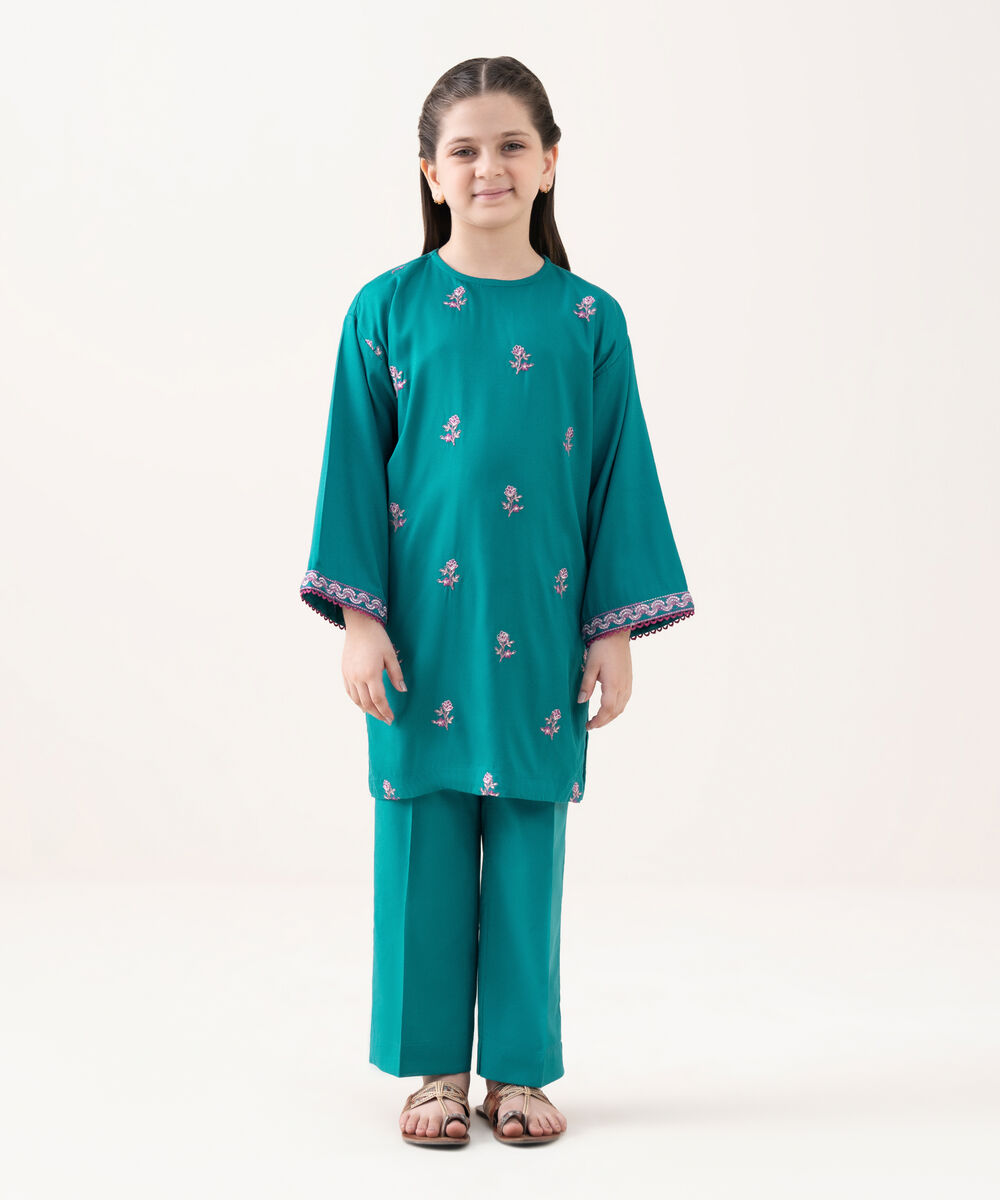Girls Viscose Marina Blue Dyed Kidswear Shirt and Trousers