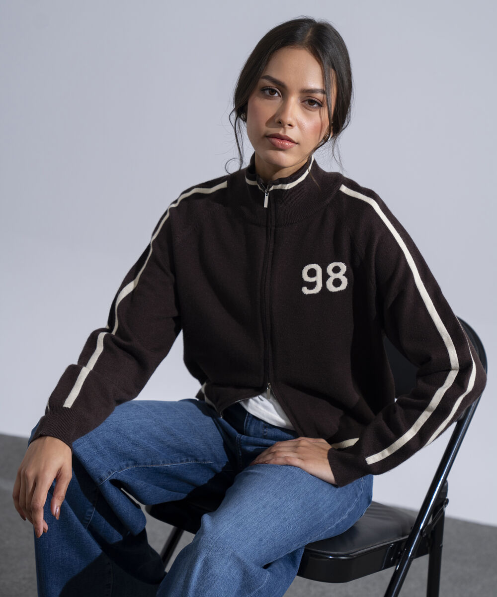 Women's Western Wear Brown Sweater Knit Zip-Up