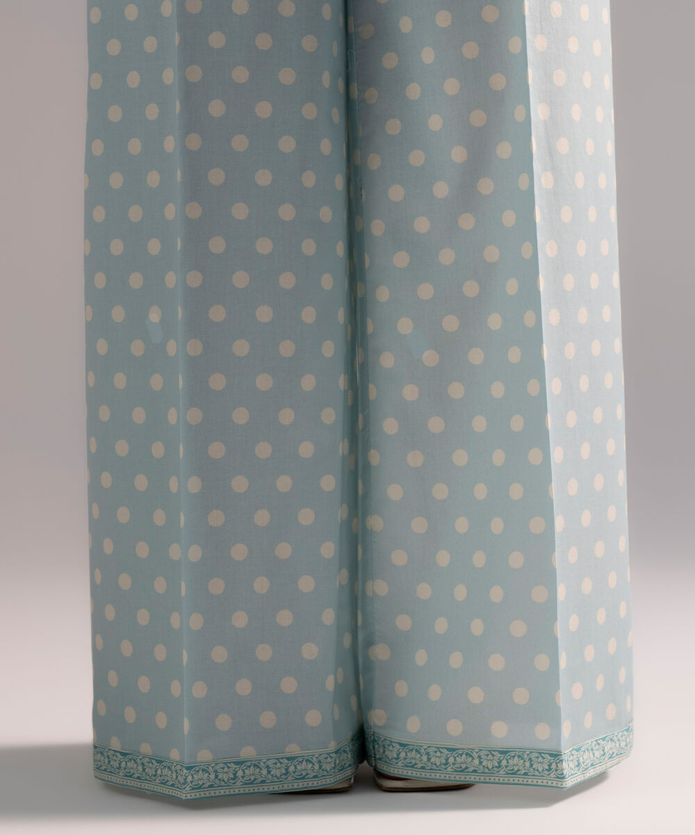 Women's RTW Cambric Printed Light Blue Flared Pants