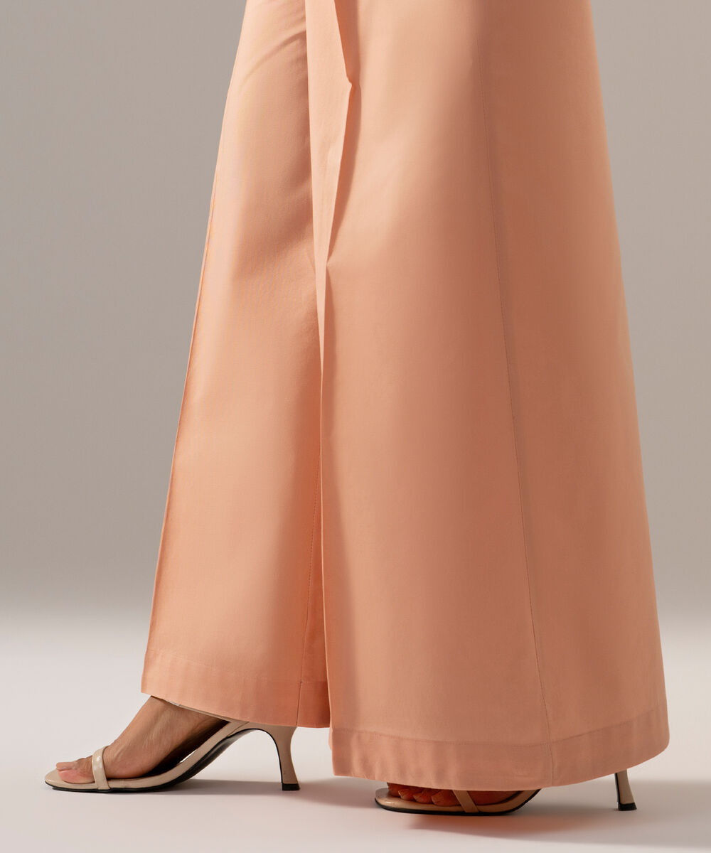 Women's RTW Cambric Solid Peach Flared Pants