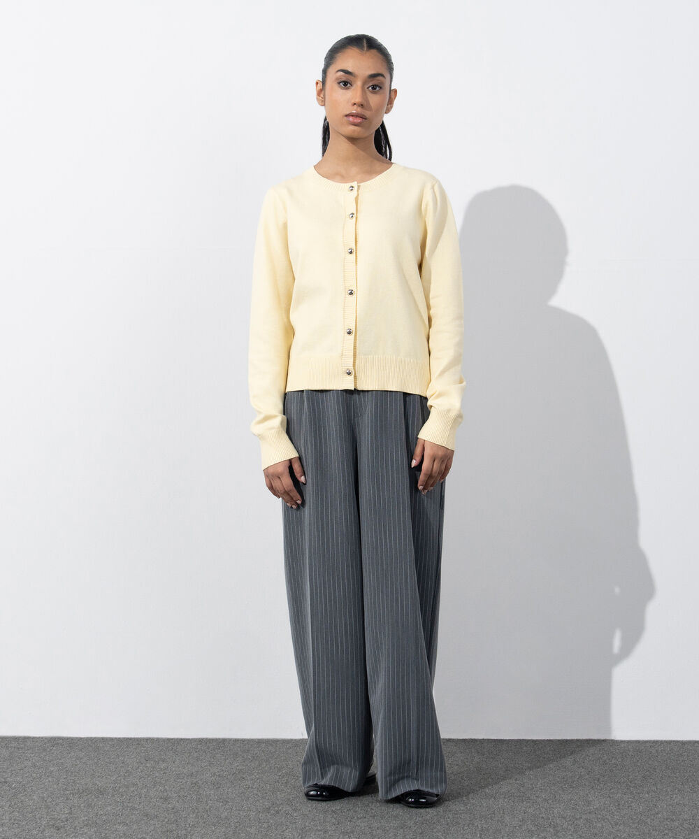 Women's Western Wear Butter Yellow Regular-Fit Knit Cardigan