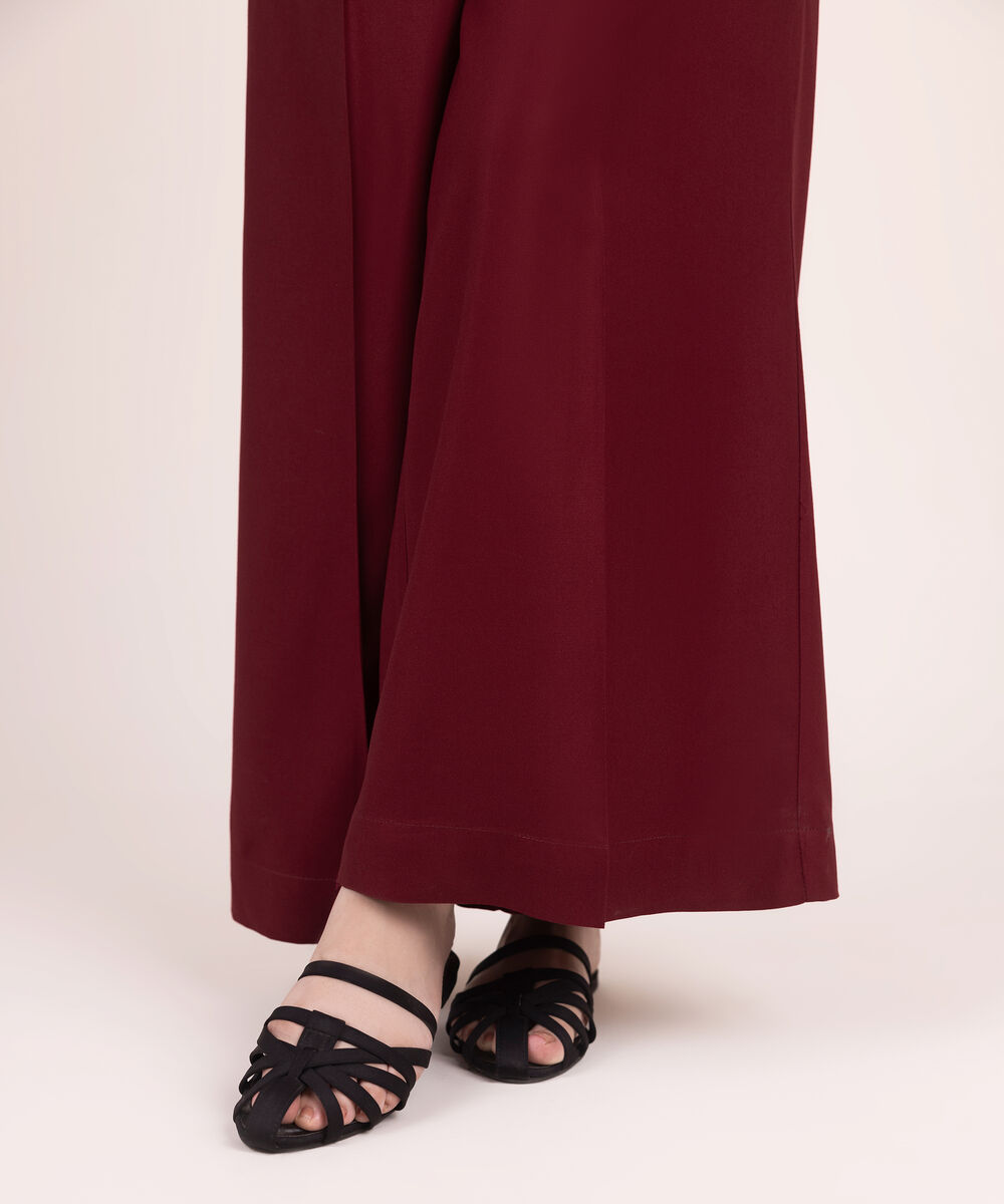 Women's RTW Viscose Marina Solid Red Flared Pants