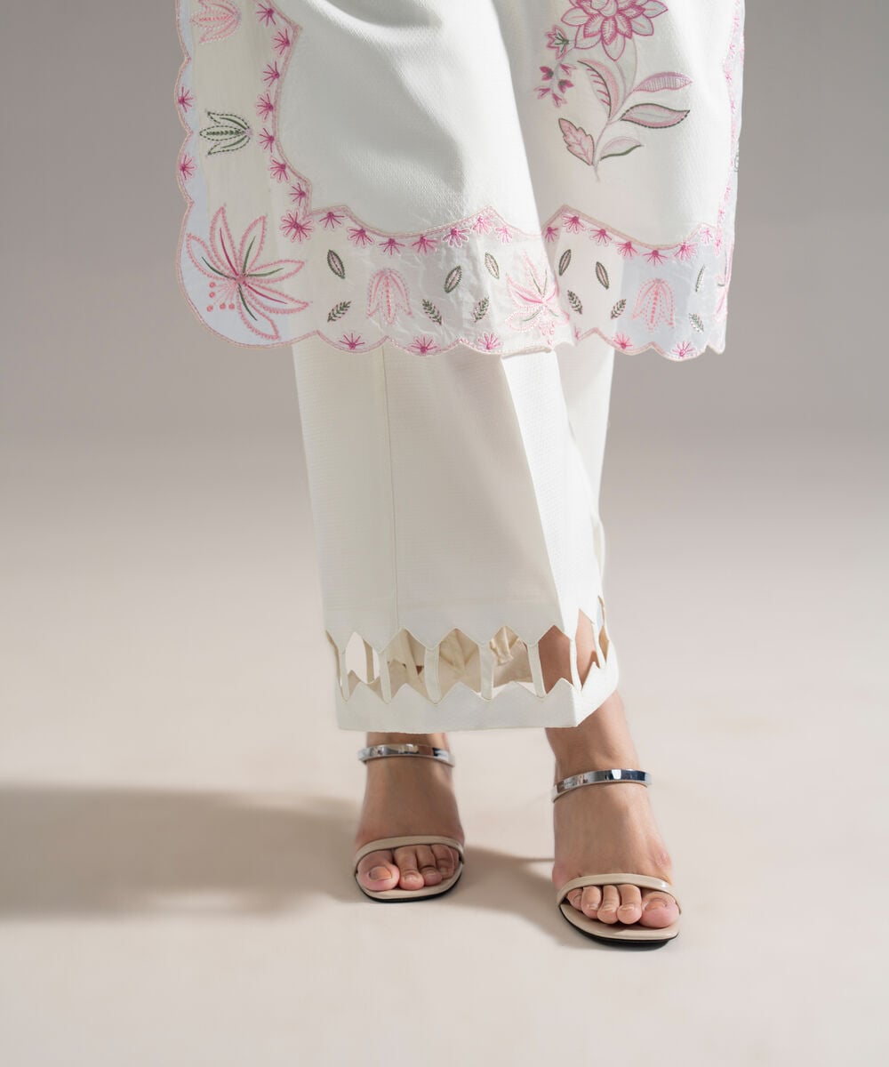 Women's RTW Dobby Solid Off White Culottes