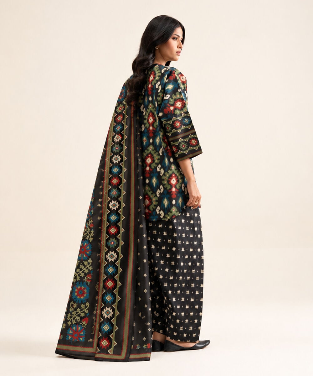 Women's Unstitched Cotton Printed Multi 3 Piece Suit