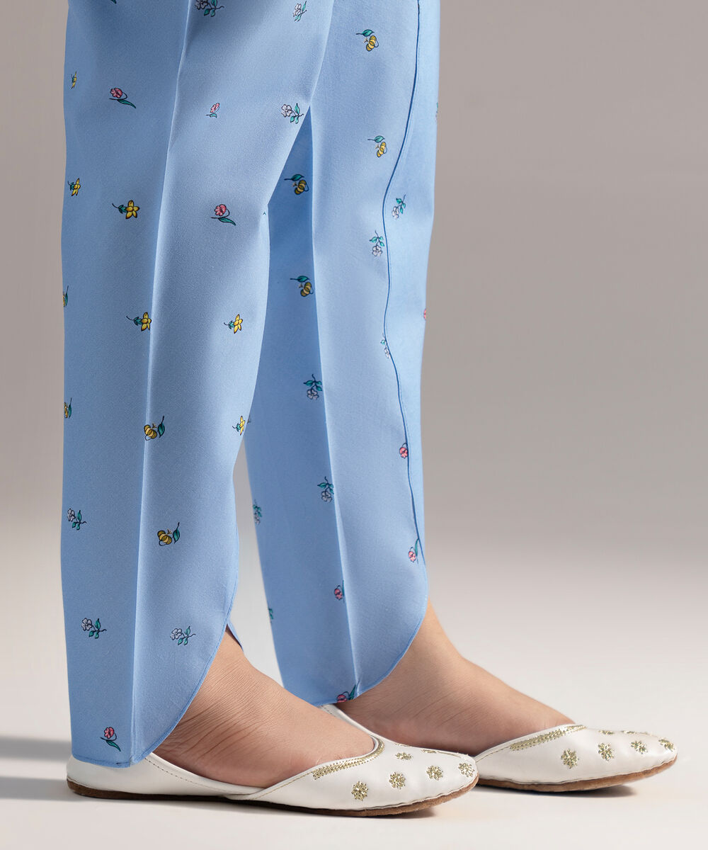 Women's RTW Cambric Printed Ice Blue Tulip Shalwar
