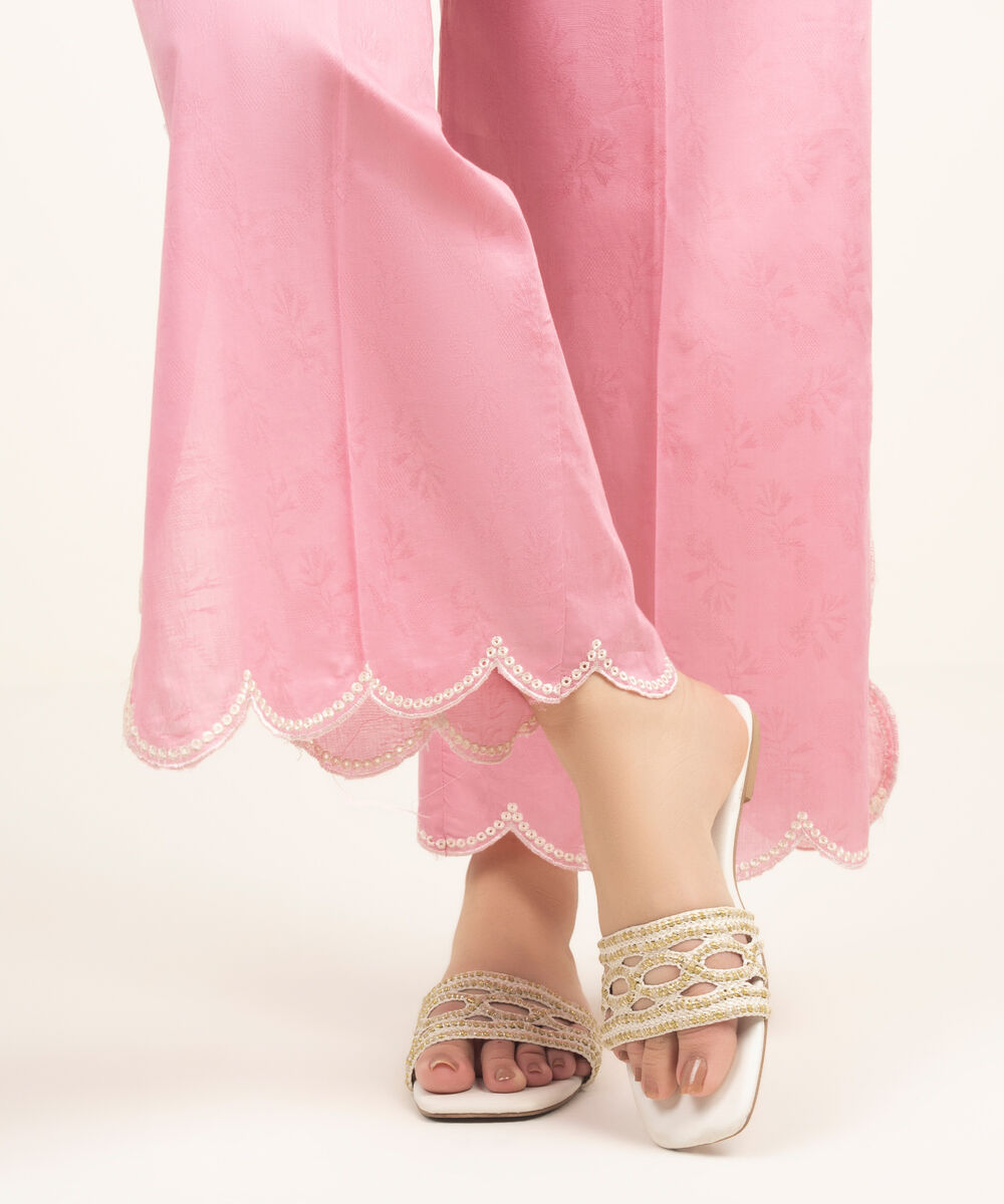 Women's RTW Self Jacquard Embroidered Pink Culottes