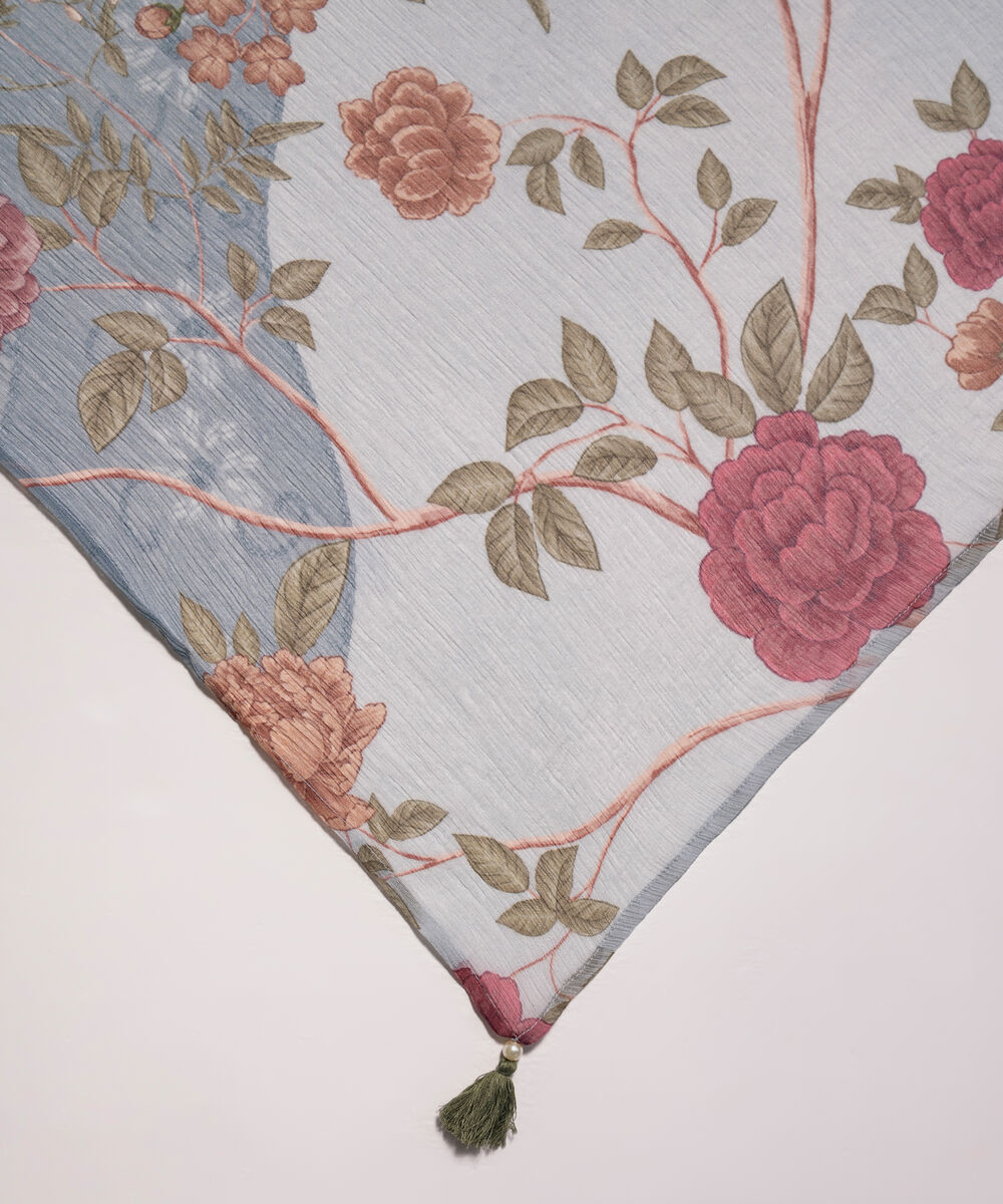 Blended Chiffon Printed Grey Dupatta
