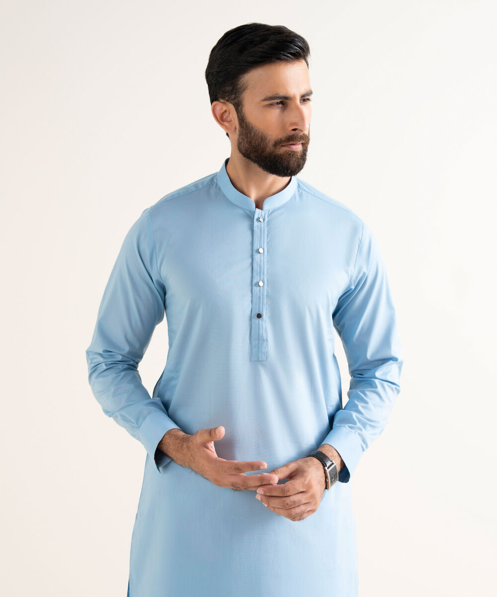 Men's Latha Plain Sky Blue Kurta Shalwar
