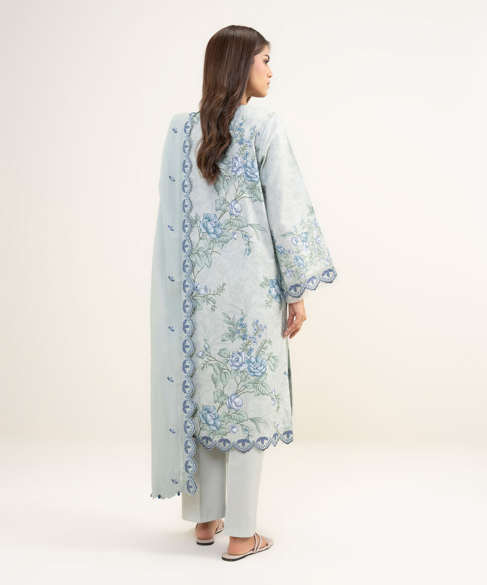 Women's Unstitched Lawn Embroidered Grey 3 Piece Suit