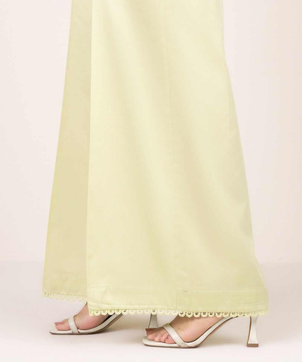 Women's RTW Cambric Solid Yellow Flared Pants