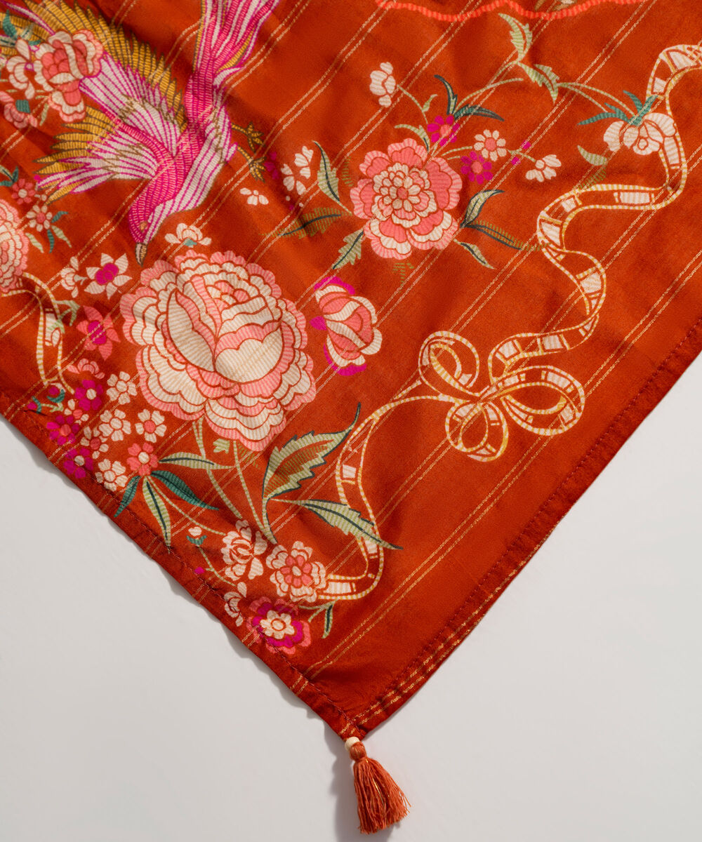 Zari Voile Printed Orange Dupatta