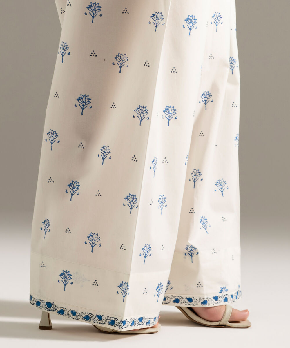 Women's RTW Cambric Printed White Shalwar