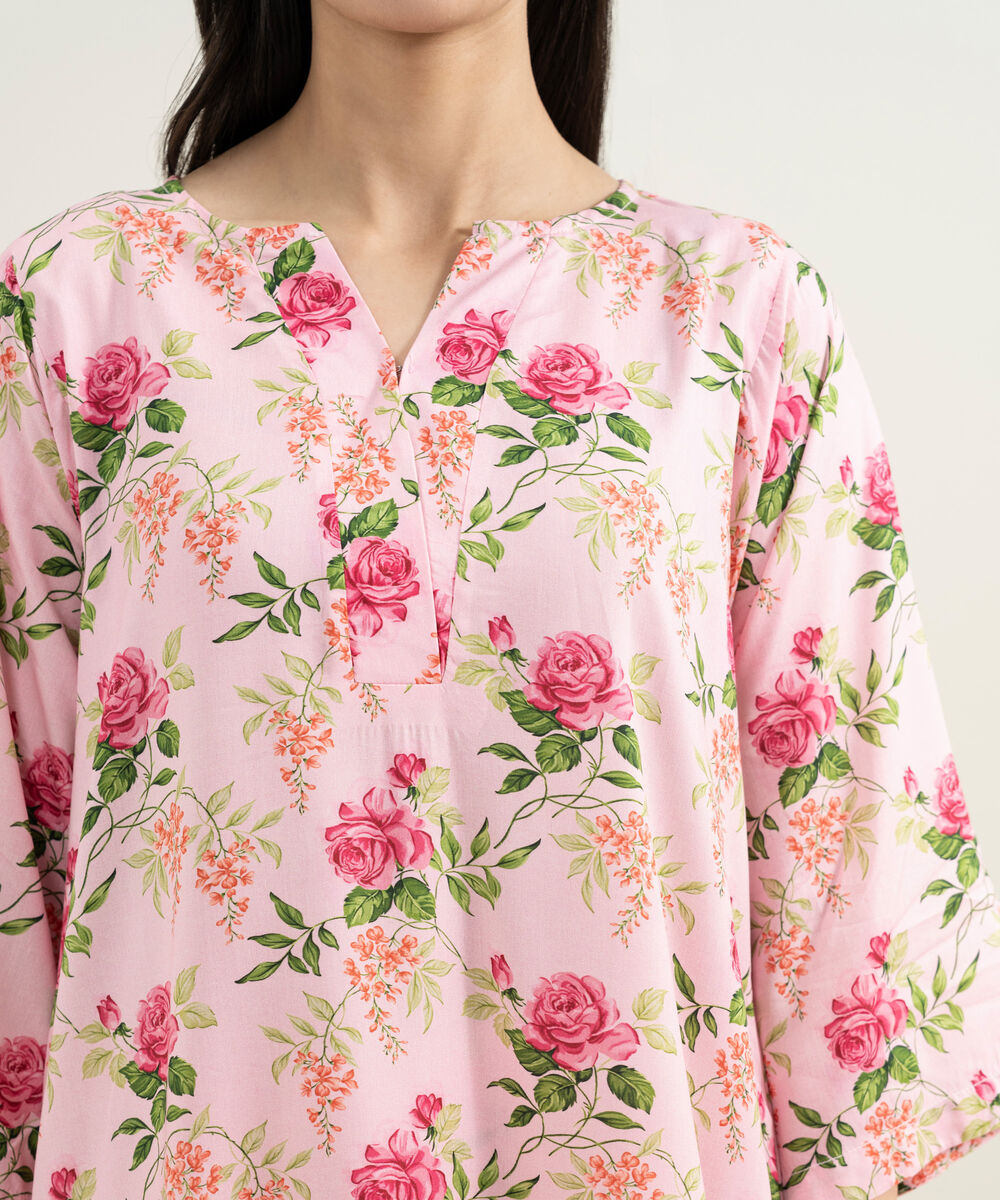 Women's RTW Arabic Lawn Printed Pink 2 Piece Suit