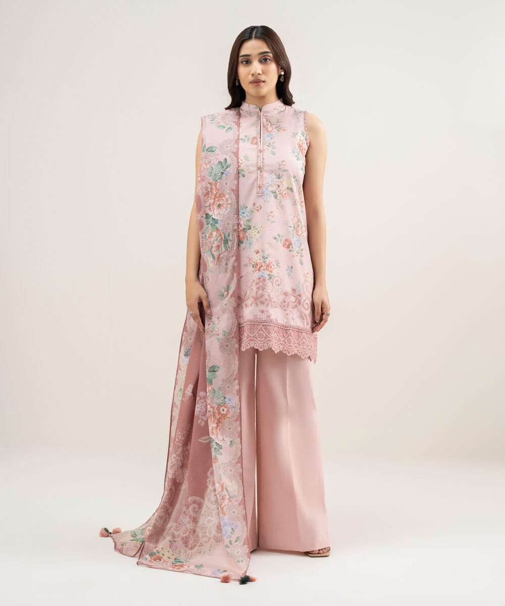 Women's Unstitched Lawn Printed Pink 2 Piece Suit