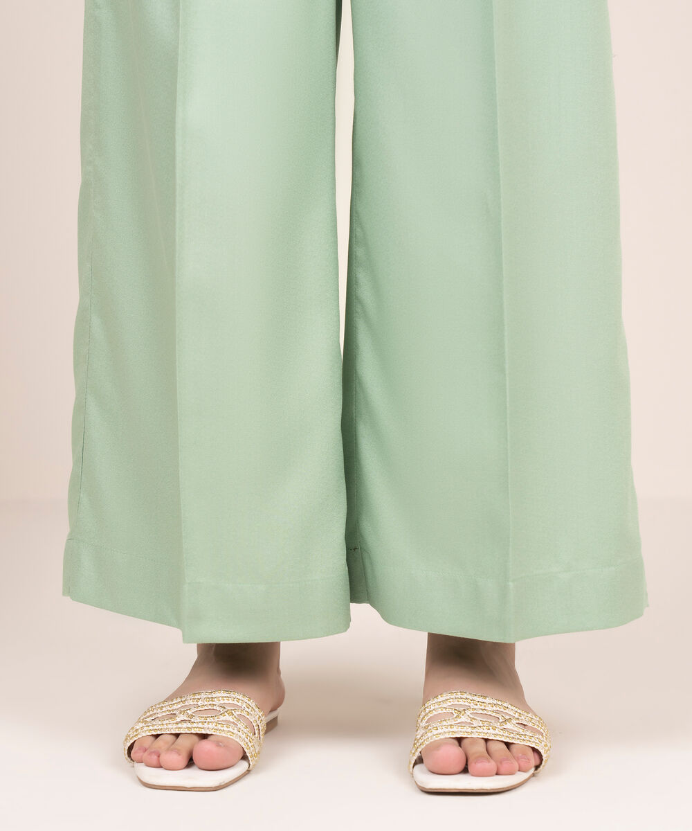 Women's RTW Dobby Mint Green Solid Wide Culotte