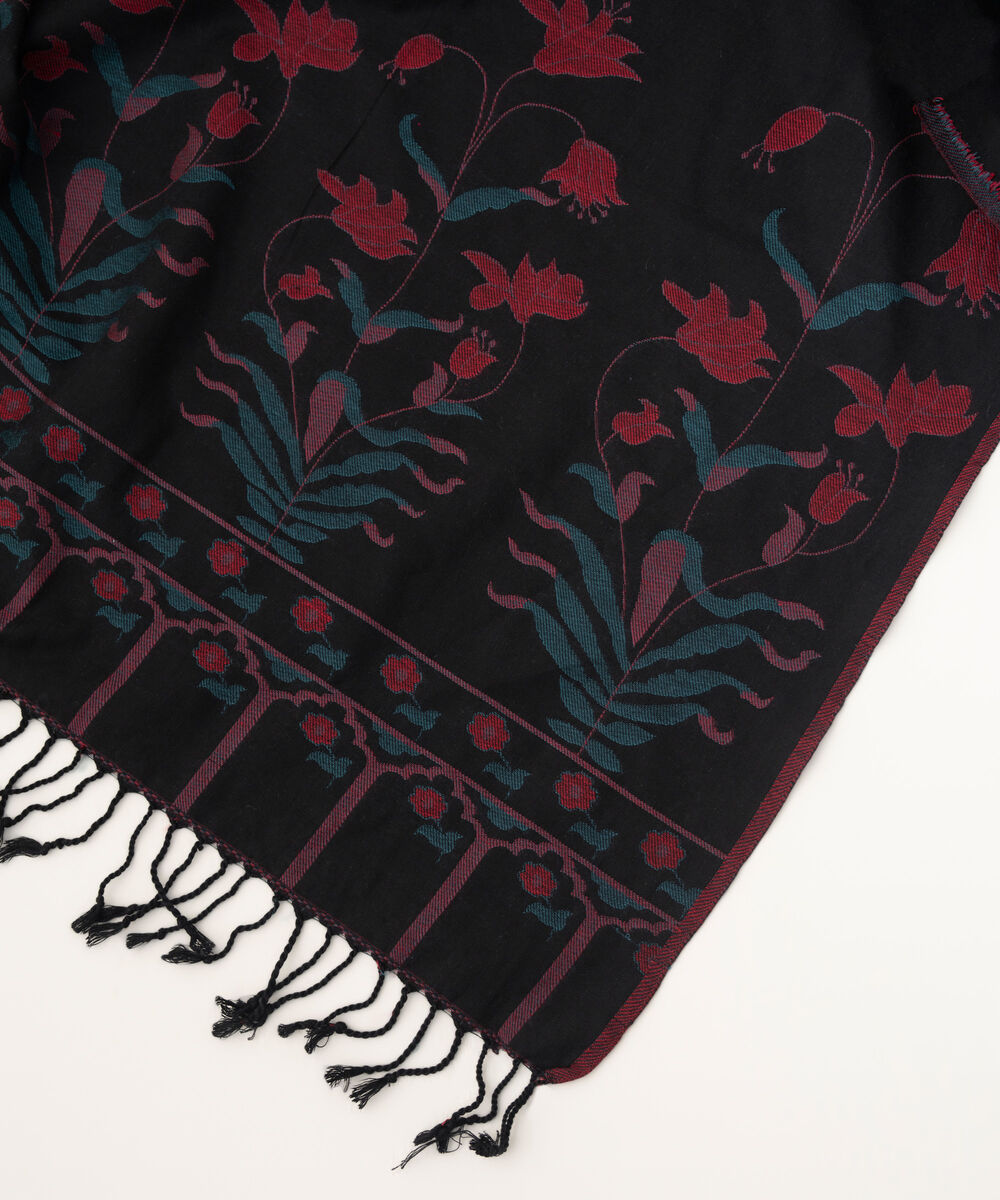 Jacquard Solid Black Shawl