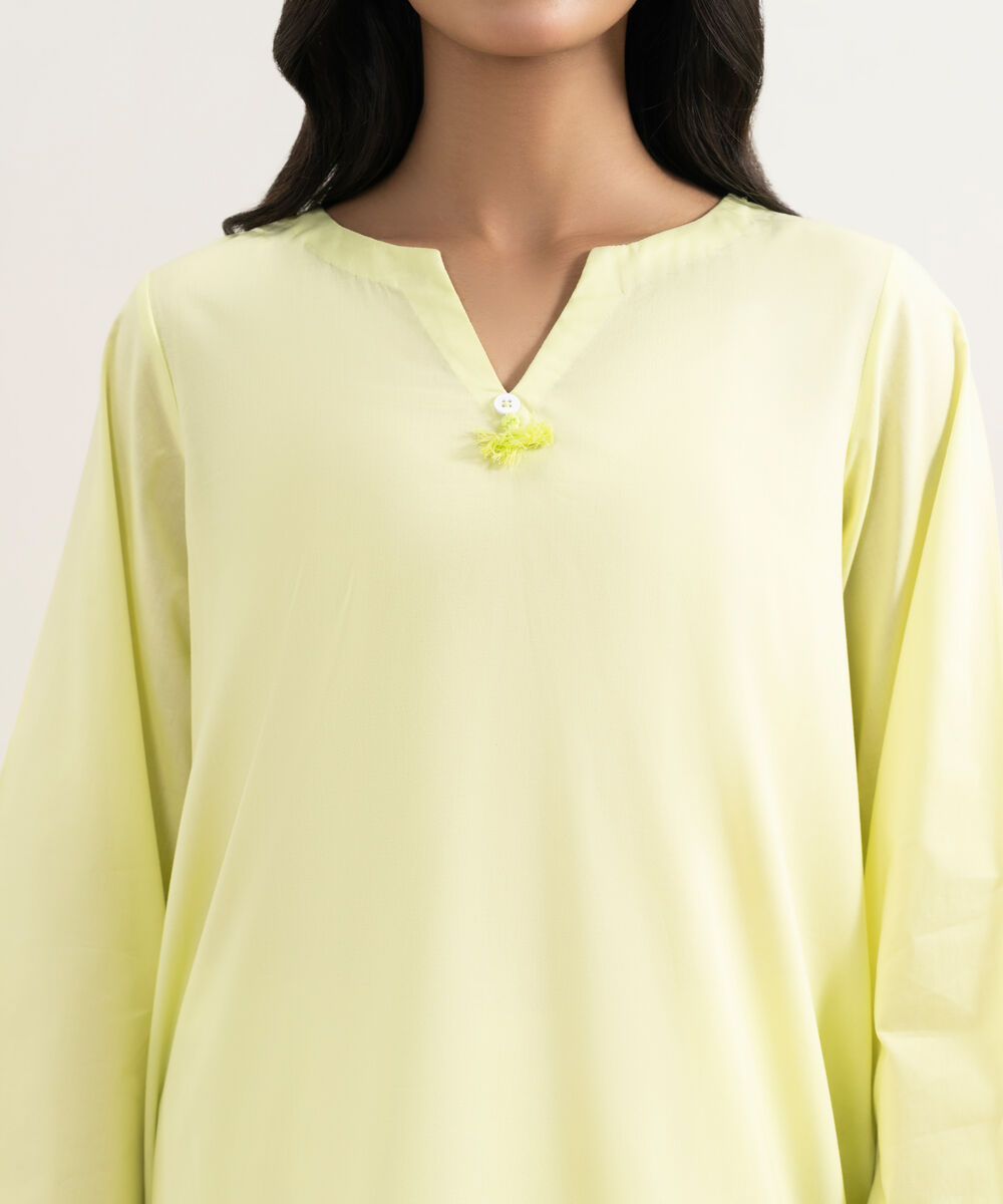 Women's RTW Cambric Solid Yellow Straight Shirt