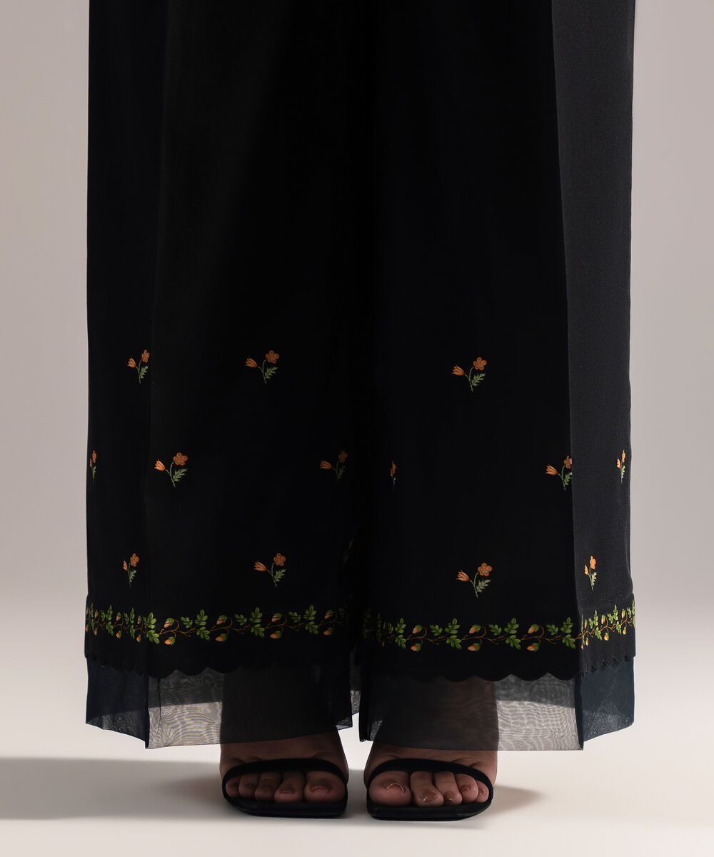 Women's RTW Cambric Printed Black Flared Pants