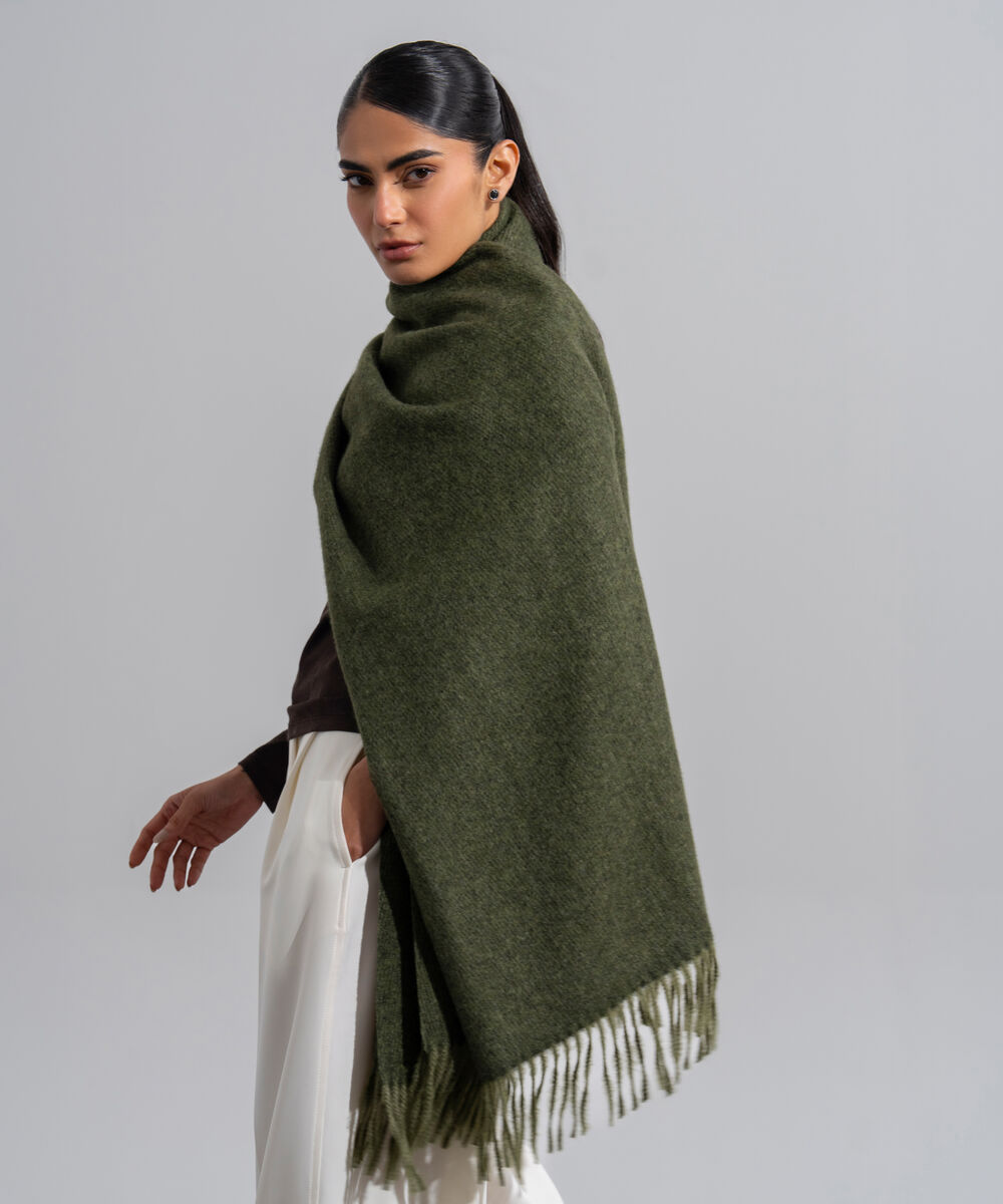 Women's Western Wear Forest Green Polyester Solid Woolen Scarf