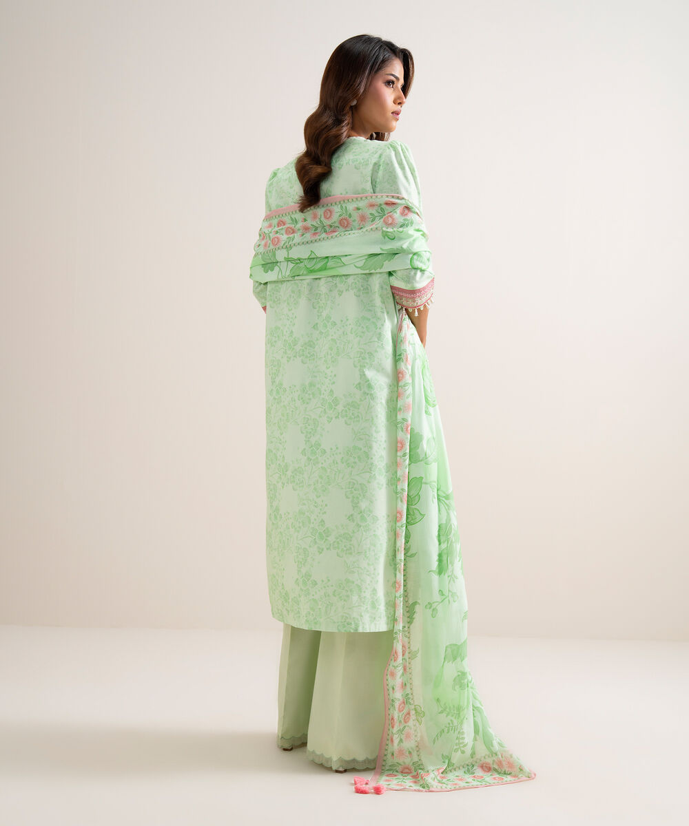Women's Unstitched Lawn Embroidered Green 3 Piece Suit