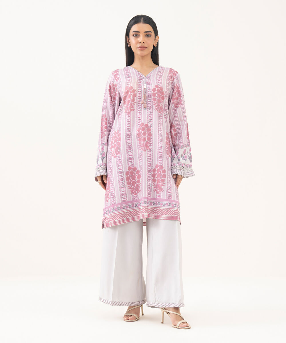 Women's RTW Linen Viscose Printed Grey Straight Shirt