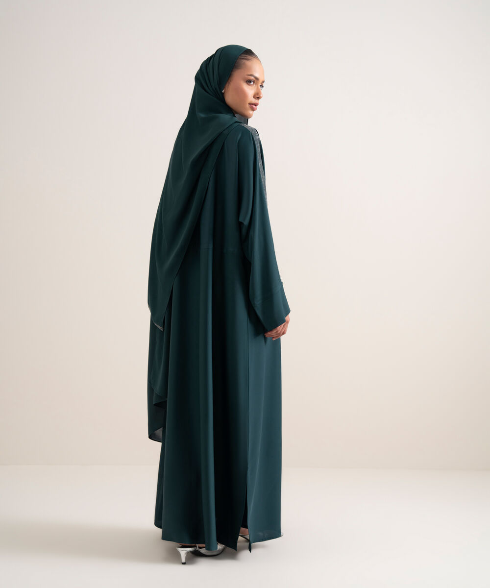 Women's Teal Embellished Kimono Abbaya Set