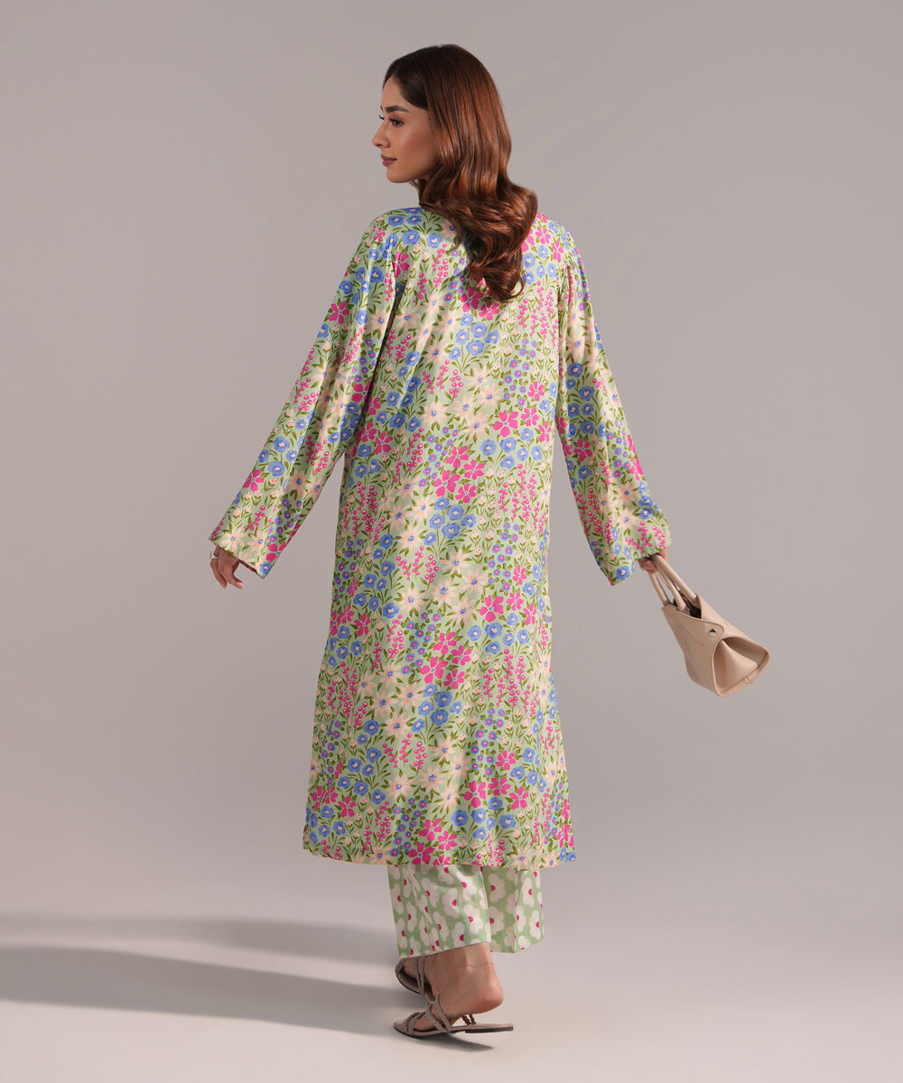 Women's RTW Arabic Lawn Printed Green Straight Shirt