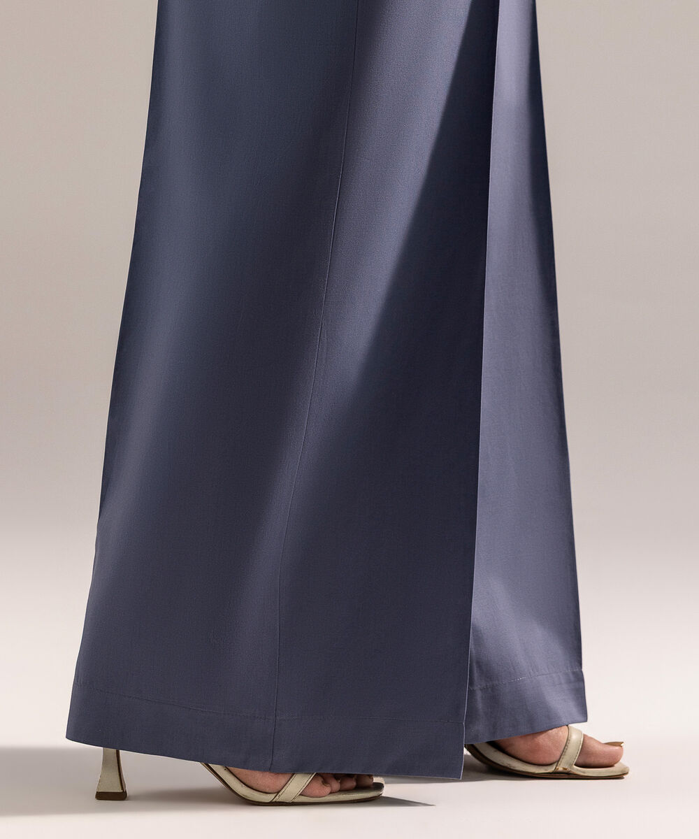 Women's RTW Cambric Solid Steel Blue Culottes