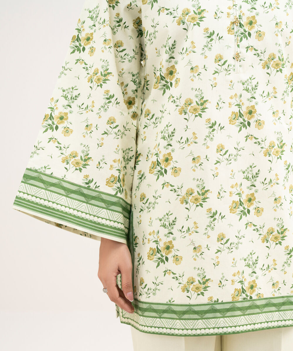 Women's Unstitched Lawn Printed Off White 2 Piece Suit