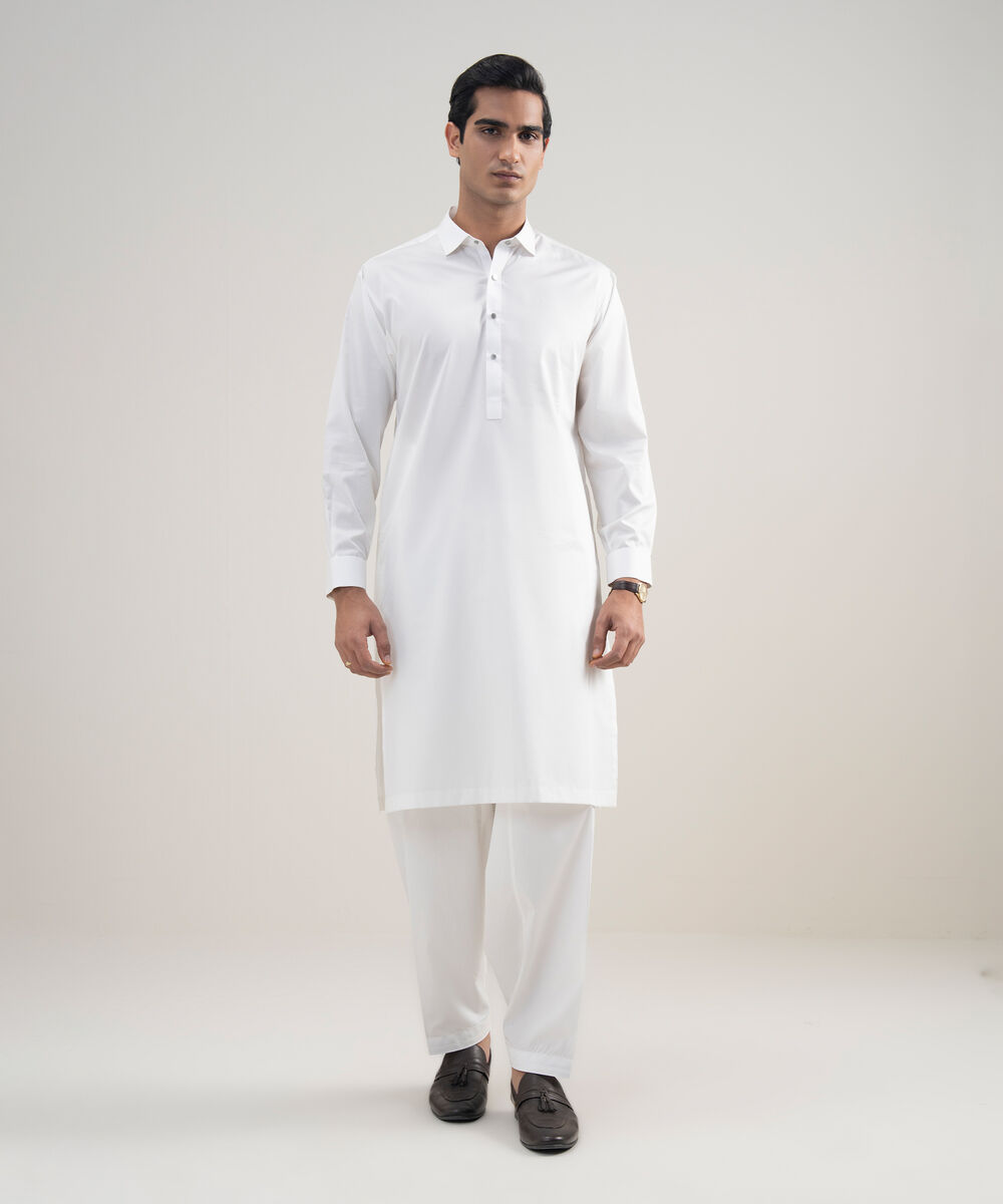 Men's Stitched Luxury Giza Cotton Off White Suit