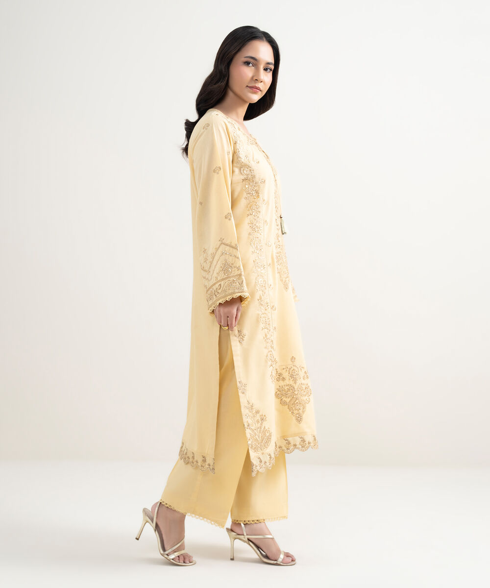 Women's RTW Zari Lawn Embroidered Yellow 2 Piece Suit