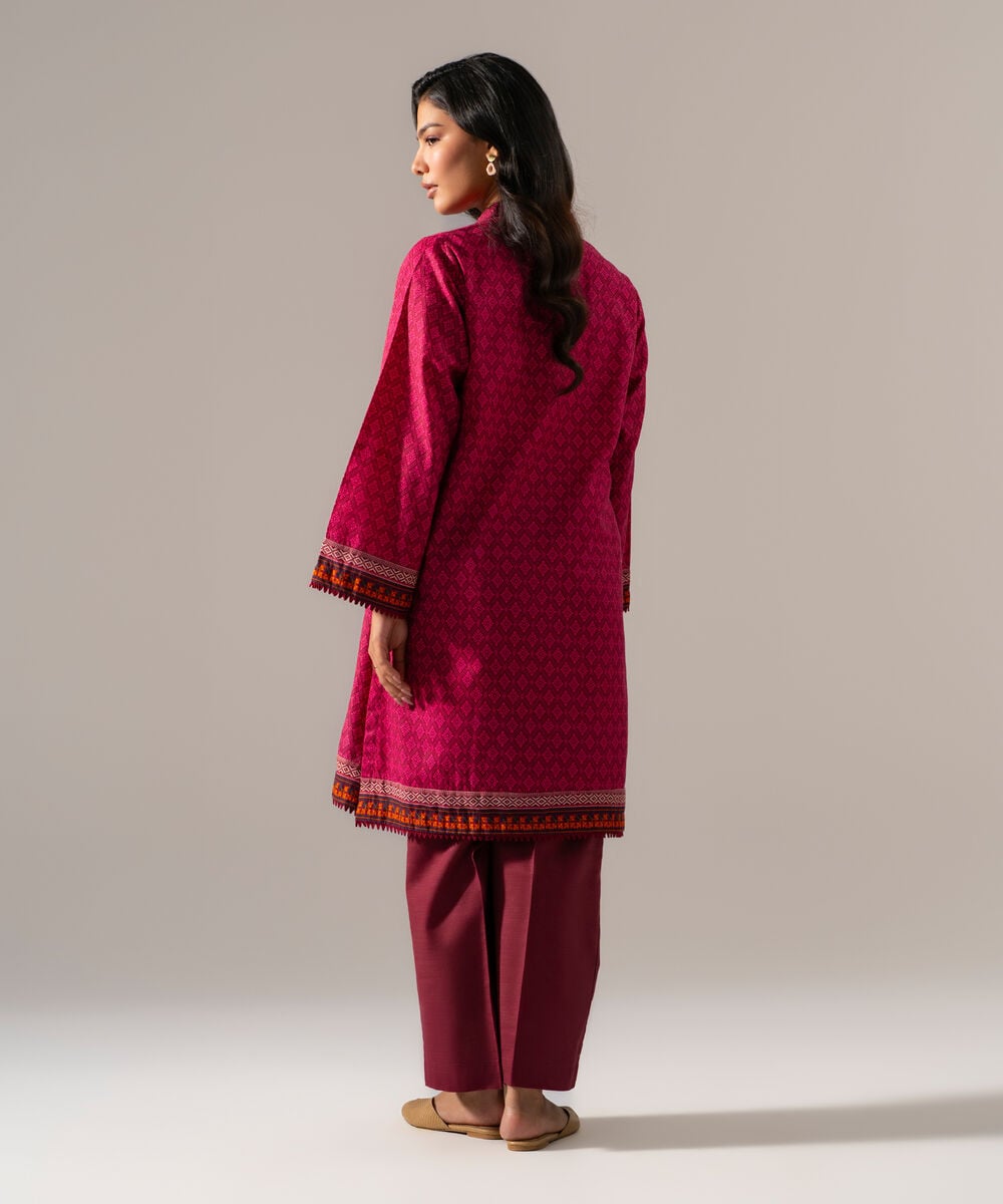 Women's RTW Khaddar Printed Pink Straight Shirt