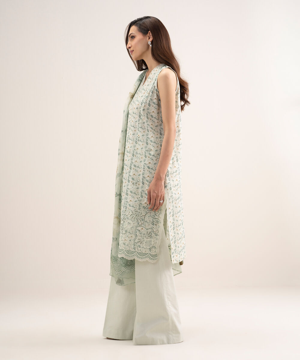 Women's Unstitched Lawn Embroidered Green 3 Piece Suit